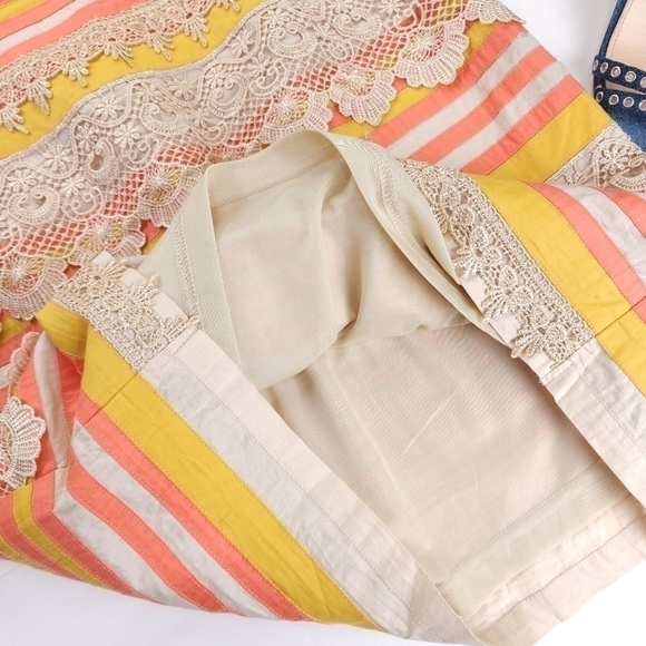 Minuet Strapless Embroidered Orange Tan Striped Dress Sz M - Picture 10 of 15